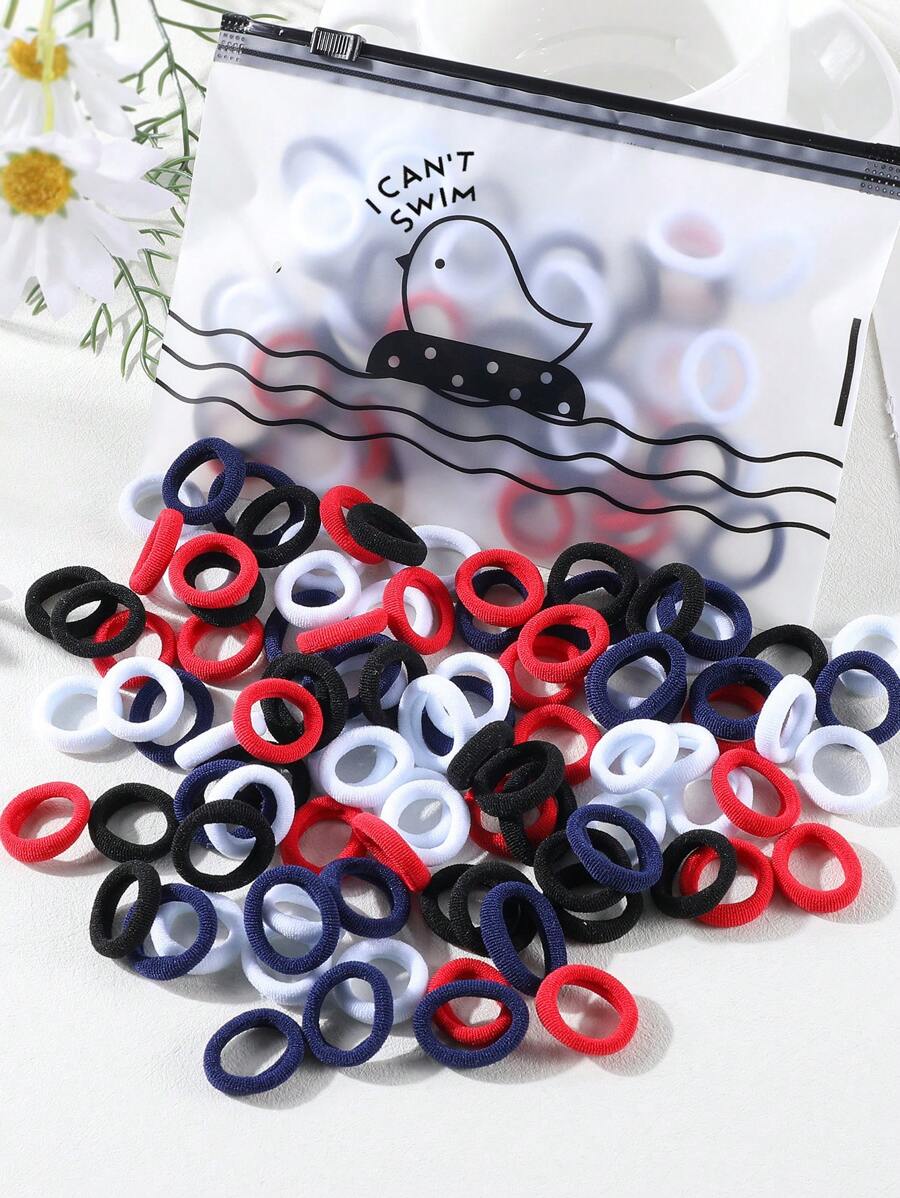 100pcs Girls' Simple Colorful 0.8 Inch Diameter Finger Sized Hair Ties, Cute Seamless Ponytail Holders For Daily Use