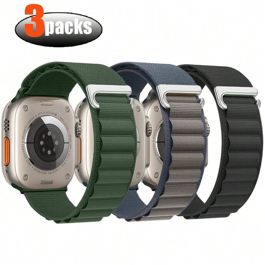 3pcs Apple Watch Ultra Ultra2 Nylon Band 49mm 45mm 41mm 44mm 40mm 42mm 38mm Compatible With Apple Watch SE Series 9 8 7 6 5 4 3 Strap