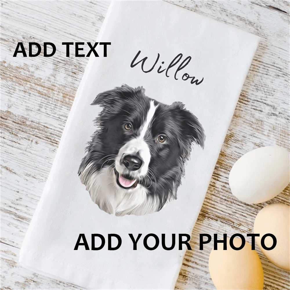 1 stuks aangepaste handdoek met behulp van huisdierfoto + huisdiernaam Gepersonaliseerde kattenkeukenhanddoeken Aangepaste hondenschotelhanddoeken Aangepaste hondenhanddoek Aangepaste kattenhanddoek 16 "X 24"