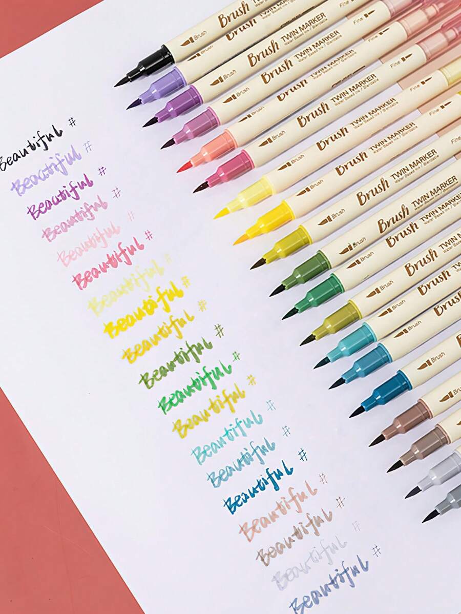 3 Stücke Dual-Seitige Retro Farbmarker Set, fette Bürste & feiner Liner, wasserlösliche Mischfarben Kunst Marker für Schriftzug, Zeichnen, Malen
