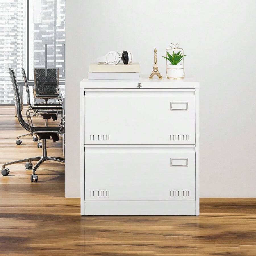 2 Drawer Metal Lateral File Cabinet With Lock,Office Vertical Files Cabinet For Home Office/Legal/Letter/A4,Locking Metal File Cabinet,Assembly Required (Black,With 2 Drawer)