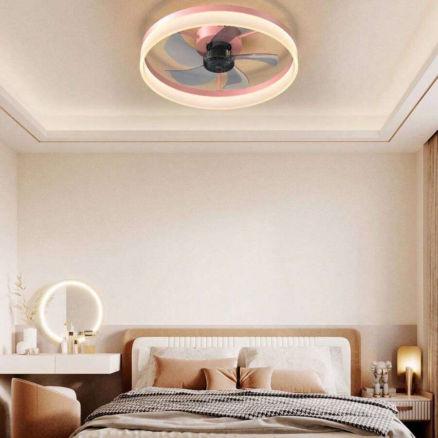 Ceiling Fans With Lights Dimmable LED Embedded Installation Of Thin Modern Ceiling Fans(Pink)