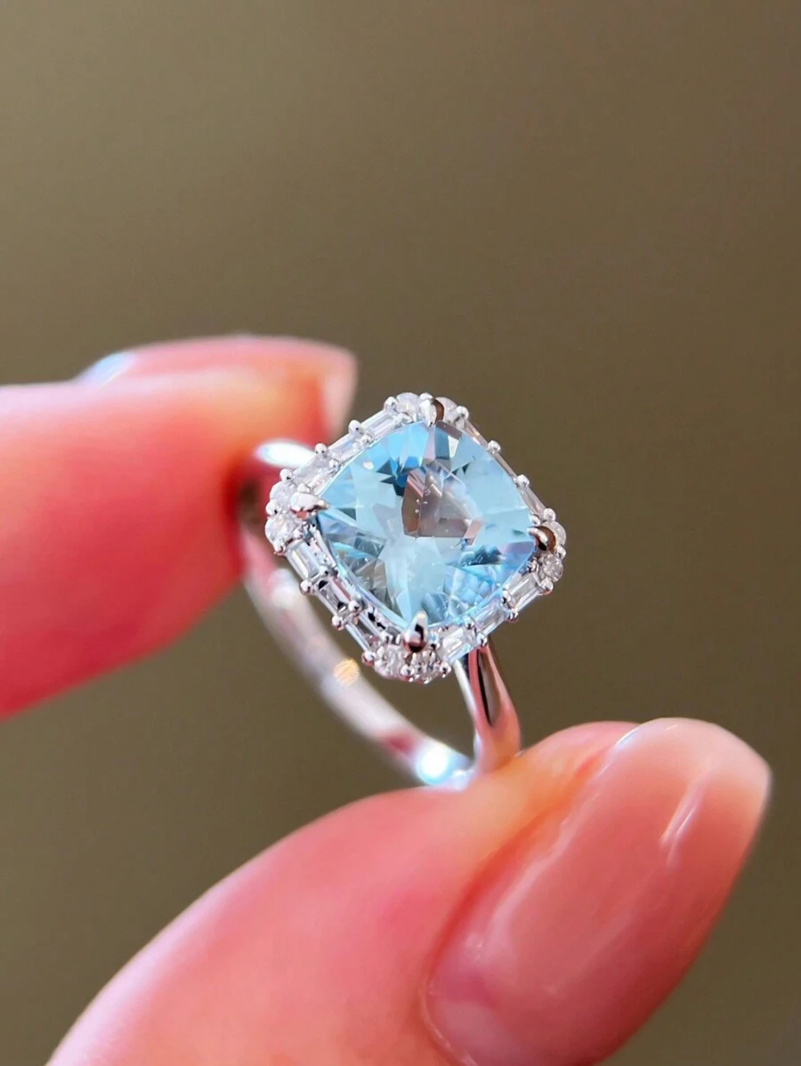 1 pièce Bague rétro carrée originale de style Ins élégant avec zircone cubique bleue, fabriquée en argent sterling S925, adaptée pour un port quotidien des femmes, des festivals et des fêtes magnifiques