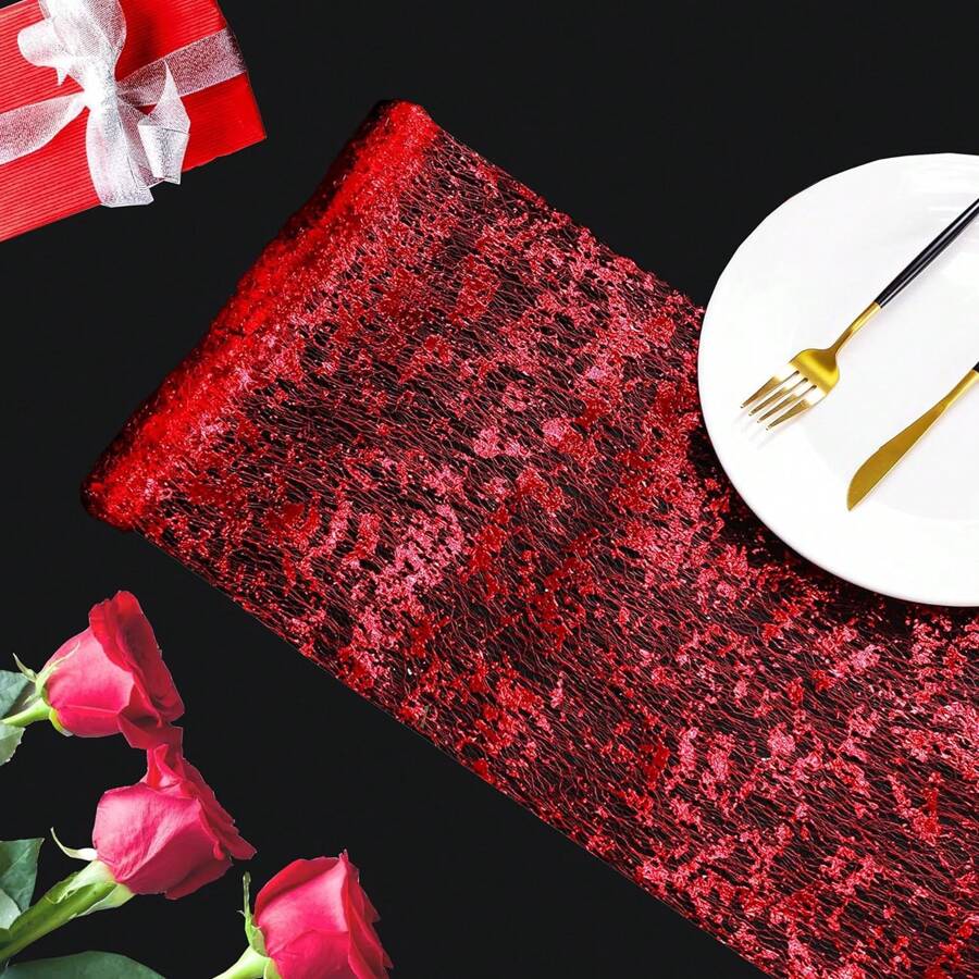 1 pieza Corredor de mesa brillante con malla metálica con purpurina para mesa de decoración de eventos, bodas, duchas nupciales, fiestas de cumpleaños