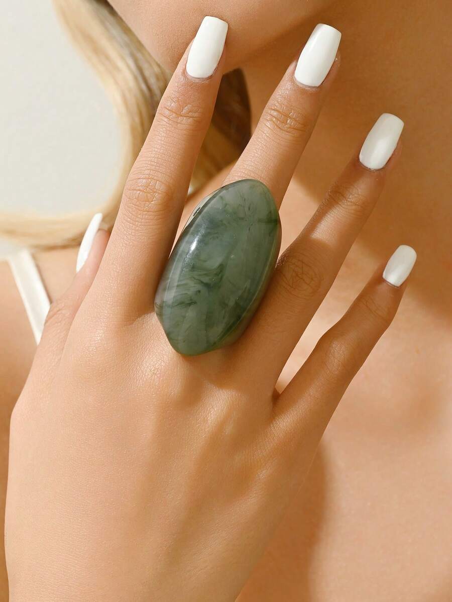 1 Stück modischer und atmosphärischer bohemian imitierter Jade-Ring aus natürlichem grünem Harz im Retro-Stil, geeignet für Frauen als Geschenk, um Liebe zur Mutter an Feiertagen wie Valentinstag, Muttertag usw. auszudrücken