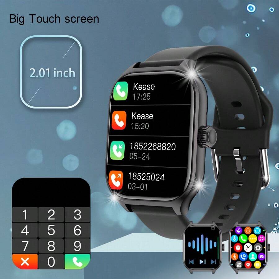 1 pulseira de relógio inteligente feminina, tela sensível ao toque TFT de 2,05", temperatura corporal, previsão do tempo, Bluetooth, rastreador de atividades, lembrete de chamadas/mensagens, compatível com sistemas Android e iOS, adequado para presentes