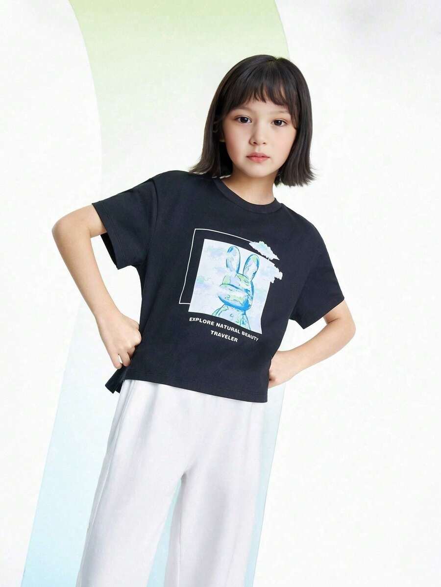 Annil Tween Mädchen Sommer Rundhals Langarm locker geschnittenes T-Shirt