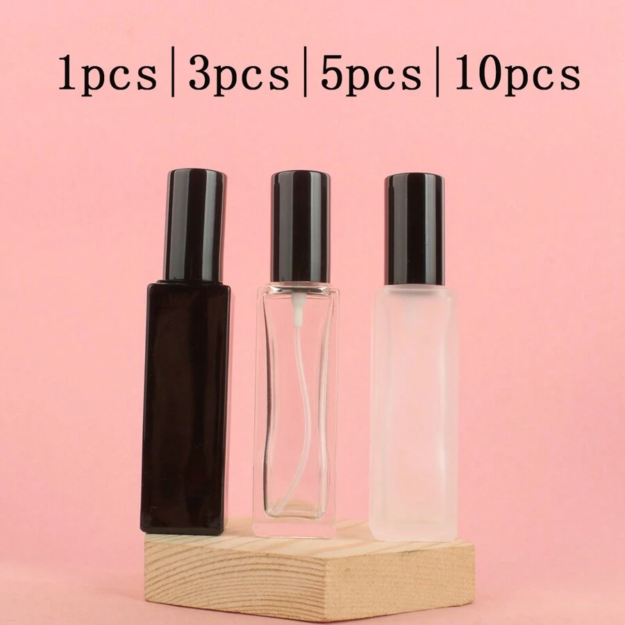 Square 20ml Black Frosted Refillable Perfume & Toner Spray Bottle, Transparent Glass Fine Mist Press Pump Portable Empty Container For Essence, Liquid Sampling - Available In A Pack Of 1/3/5/10