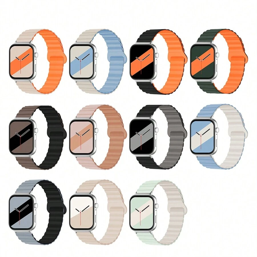 1 pièce Bracelet magnétique silicone bicolore , compatible avec les montres connectées Watch Fit 3, Watch Fit 4 et Watch Fit 4 Pro, avec connecteur en métal