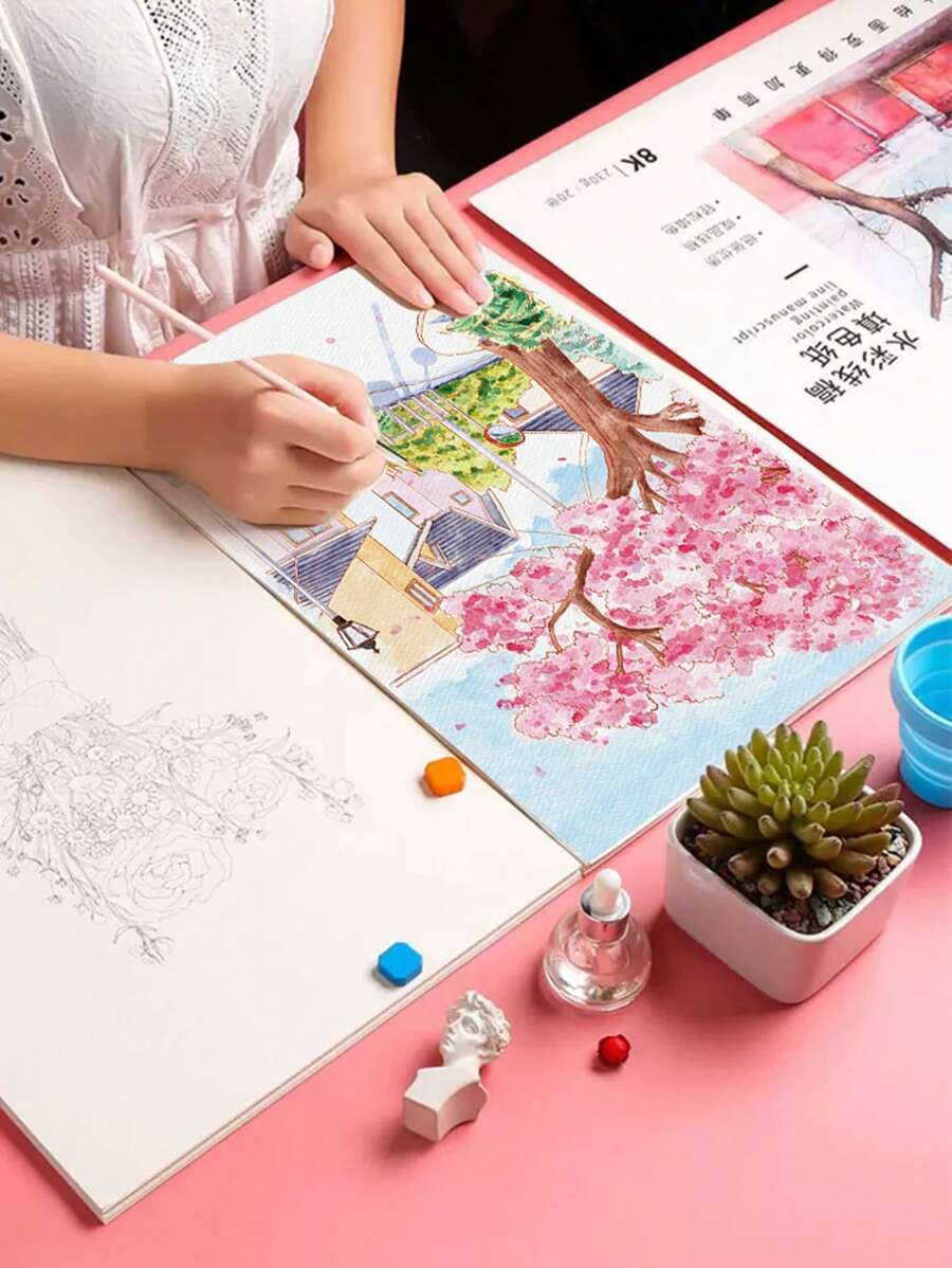 Cahier de coloriage aquarelle créatif, livre de dessin et de gribouillage anti-stress, dessins animés avec papier et peintures aquarelle. Cadeau pour la rentrée scolaire, la fête des mères, pour maman, fournitures scolaires