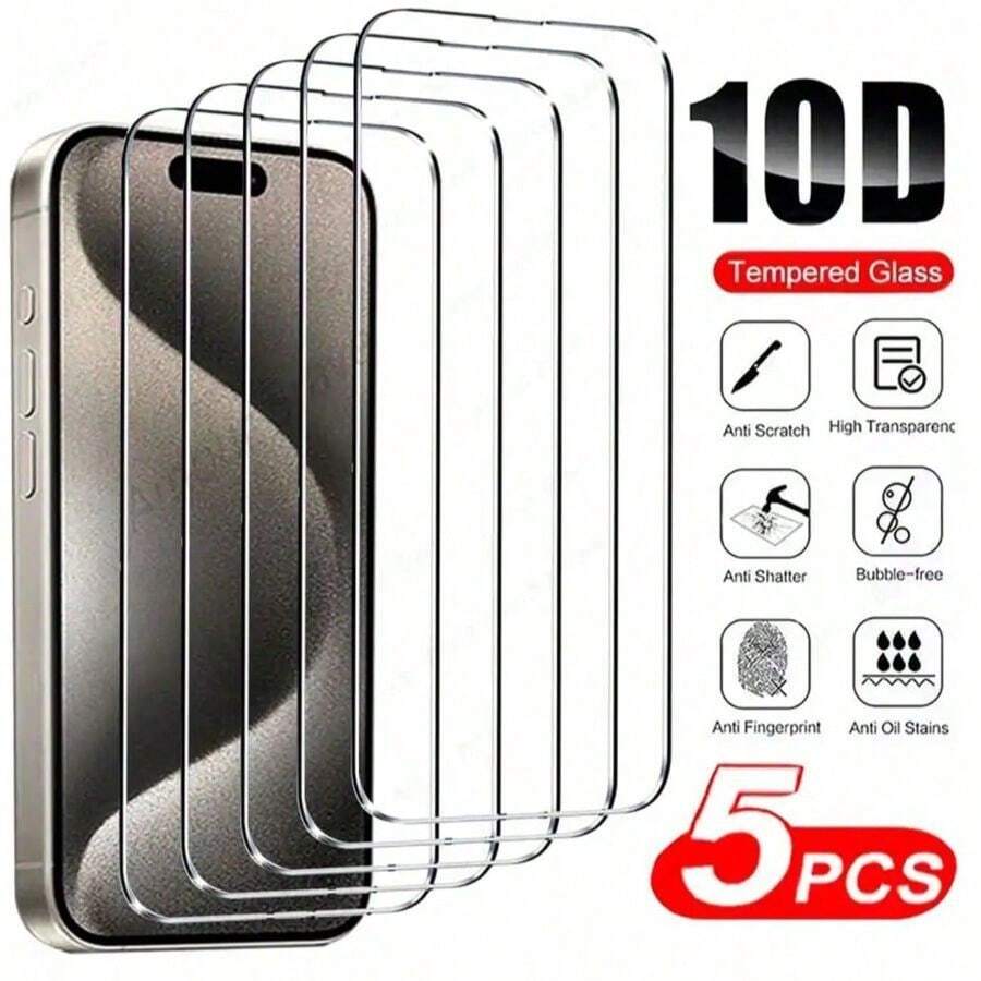 5 piezas de película de vidrio templado compatible con iPhone 16, 16 Plus, 16 Pro, 16 Pro Max, 15, 14, 13, 12, 11 Pro Max, X, XS, XR, Mini, 7, 8, 14 Plus, protector de pantalla compatible con iPhone 14, 15 Pro Max, regalo para cumpleaños, familia, amigos, protector de pantalla de teléfono, accesorios de teléfono