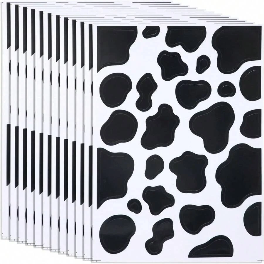 TYFYO 5 hojas/130 piezas Pegatinas de estampado de vaca, calcomanías autoadhesivas con patrón de vaca negra, pegatinas decorativas de manchas negras para decoración de fiesta temática de vaca o manualidades DIY