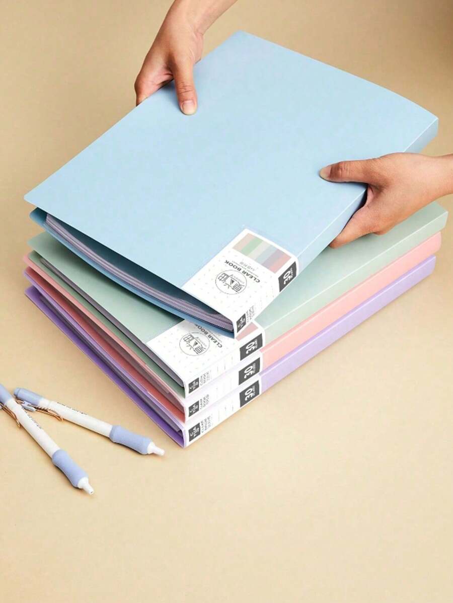 1 pieza Carpeta de archivo de varios niveles de unicolor, archivador A4 con fundas transparentes para papeles y documentos, de gran capacidad (tarjeta de etiqueta de portada aleatoria)