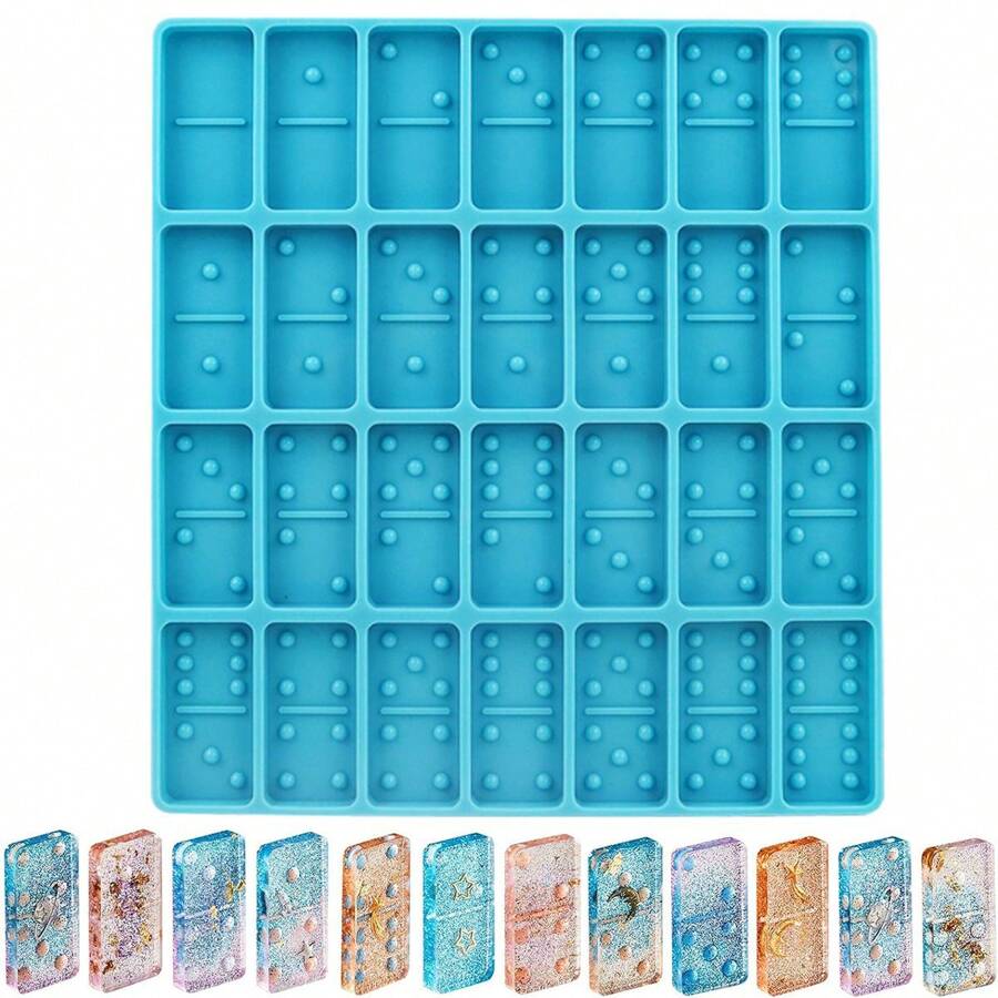 1pc Resin Casting Domino Mold, Epoxy Resin Professional Domino Mold, 28 Cavities Domino Mold, Solid Silicone Mold For Diy Pendant, Cake, Jewelry Making