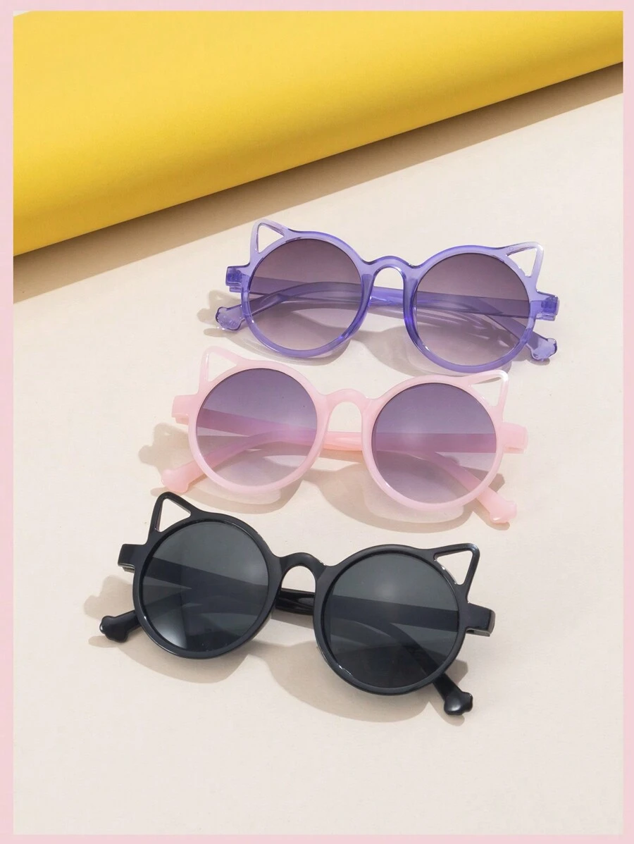 3pcs Kids Cute Cat Ear Shaped Round Fashion Glasses