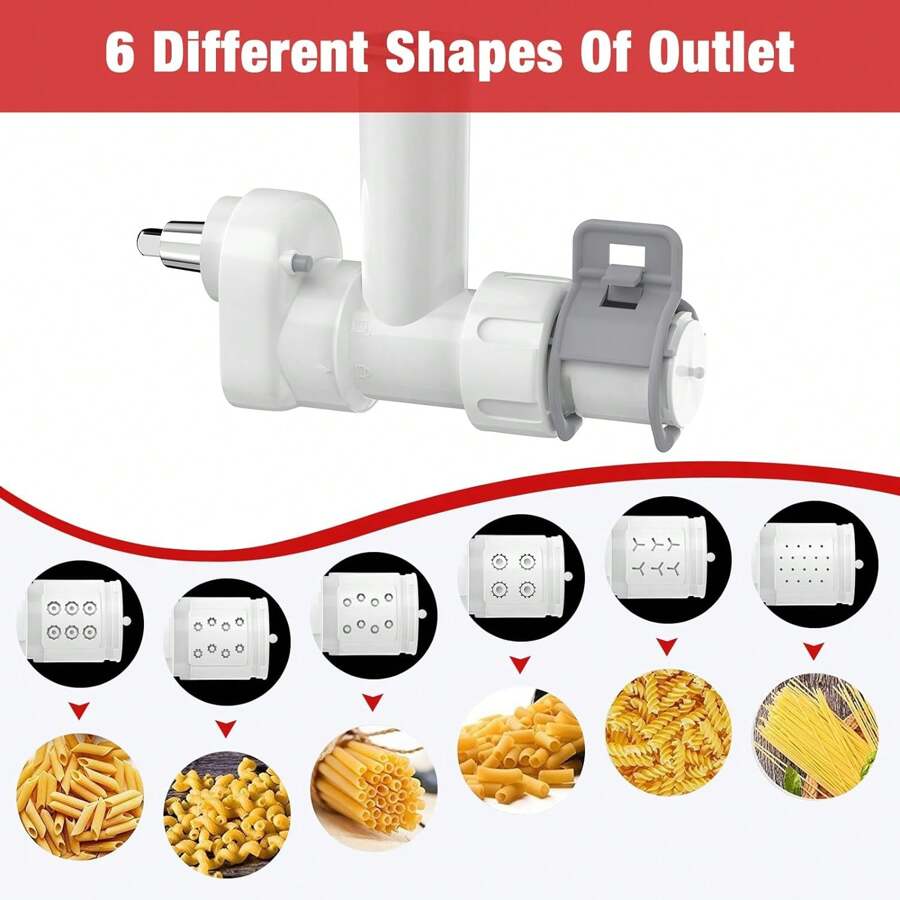 6 In 1 Pasta Attachment For Kitchenaid Stand Mixer, Pasta Maker Attachment With 6 Different Shapes Pasta Outlet Cleaning Brush, Dishwasher Safe, Homemade Fresh Pasta Easily
