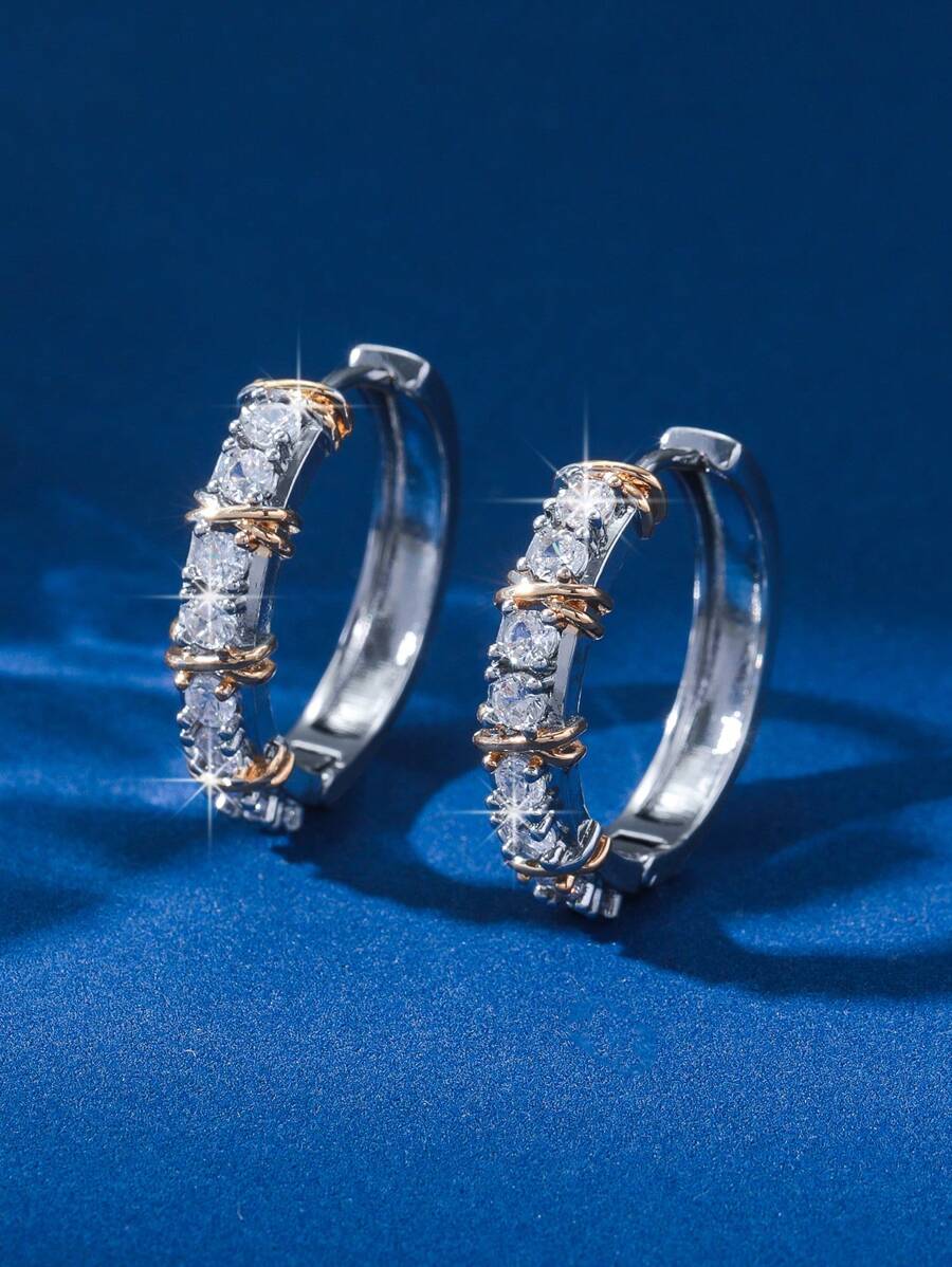 1 Pair Luxury Sparkling Zirconia Cross Hoop Earrings, Fashionable Minimalist Elegant Earrings For Women