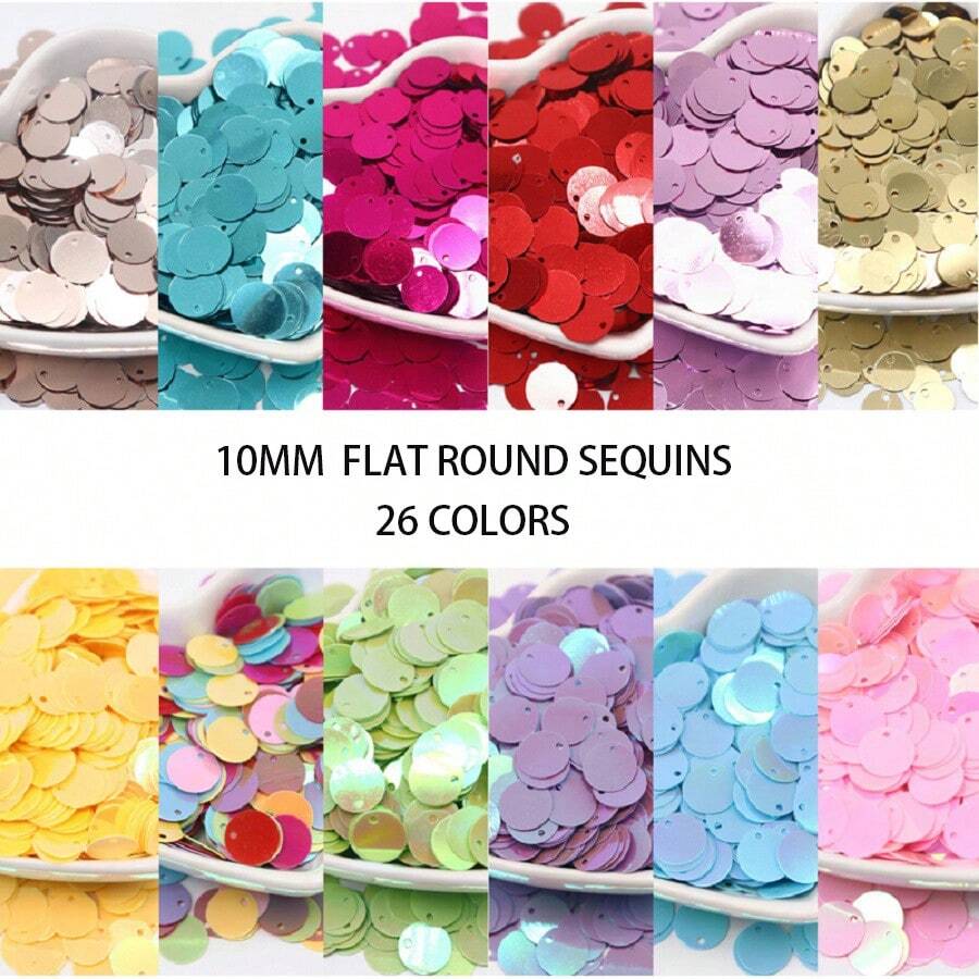 20g 400pcs Paillettes 10mm Flat Round Large Sequin Edge Hole Loose Sequins 1cm Diy Jewelry Sewing Wedding Decoration Craft Garment Accessories Lentejuelas