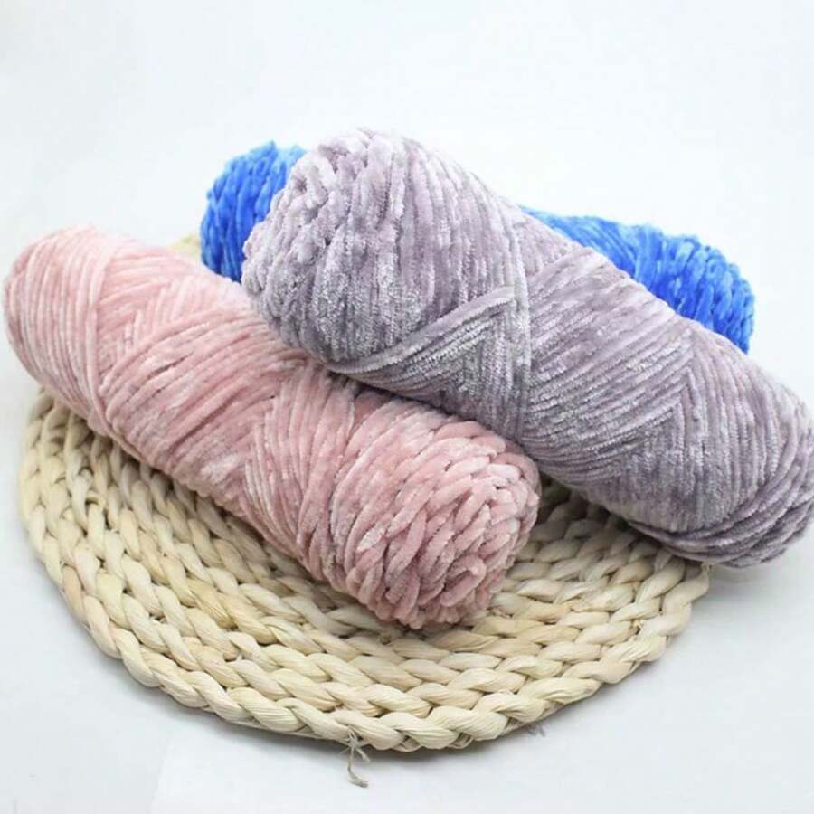 QJH 1pc/2pcs Velvet Chenille Yarn, Soft & Warm Hand Woven Yarn Thread, Perfect For DIY Crochet And Knitting Creative Projects, Ideal For Weaving Scarves, Blankets, Hats, Sweaters