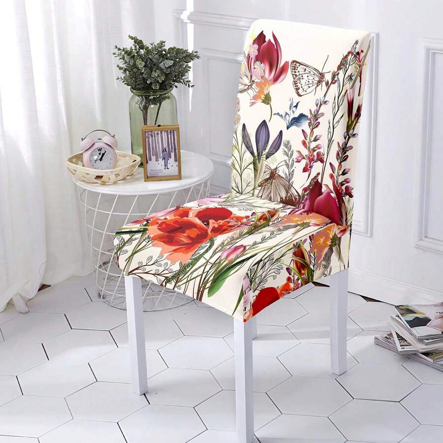 1 pieza Cubierta de silla de girasol, estilo casual, cubierta protectora de silla de comedor elástica, desmontable y lavable, impresa en seda lechosa. Adecuado para decoración de restaurantes, hoteles, ceremonias, navidades y festivales.