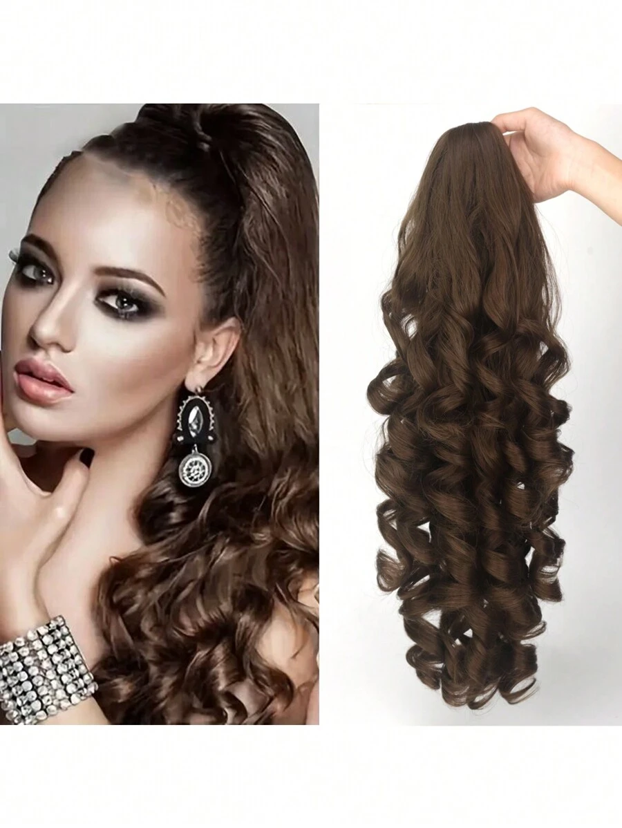 Brown Synthetic Ponytail Extension, Extra Long Wavy Curl Hair Claw Clip, Wave Curly Clip-In Hair Bun For Lady Daily Party
