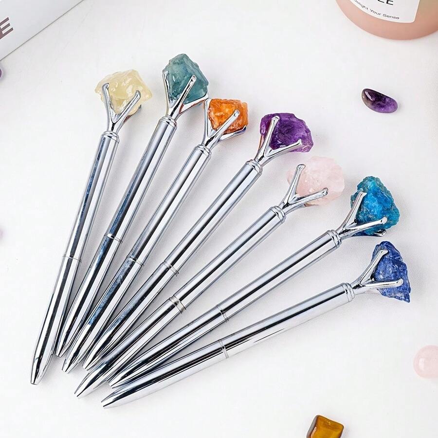 1 pièce Stylo à bille en cristal d'améthyste naturelle authentique et non traitée - Pierre brute unique, écriture fluide, parfait pour les fournitures scolaires des étudiants et les cadeaux d'affaires de bureau - Matériau authentique et non traité