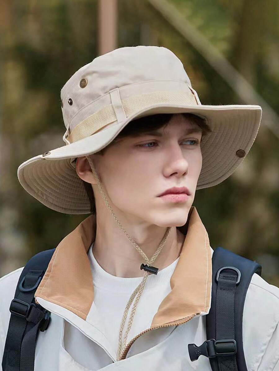 1pc Men's Wide Brim Sun Protection Bucket Hat, Foldable Summer Outdoor Bucket Hat, Suitable For Fishing, Hiking, CampingMen's Sun Hat Summer Hat, Suitable For Summer Outdoor Activities Such As Hiking And Fishing