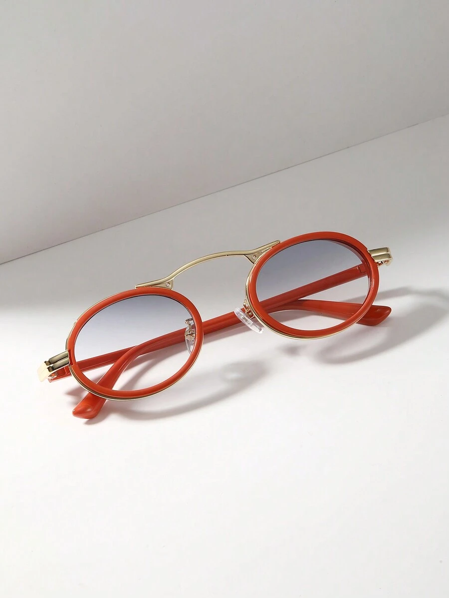 1 Par de Óculos de Moda de Estrutura Pequena e Oval, Estilo Retrô para Mulheres. Óculos de Moda Futurista Steampunk de Metal.
