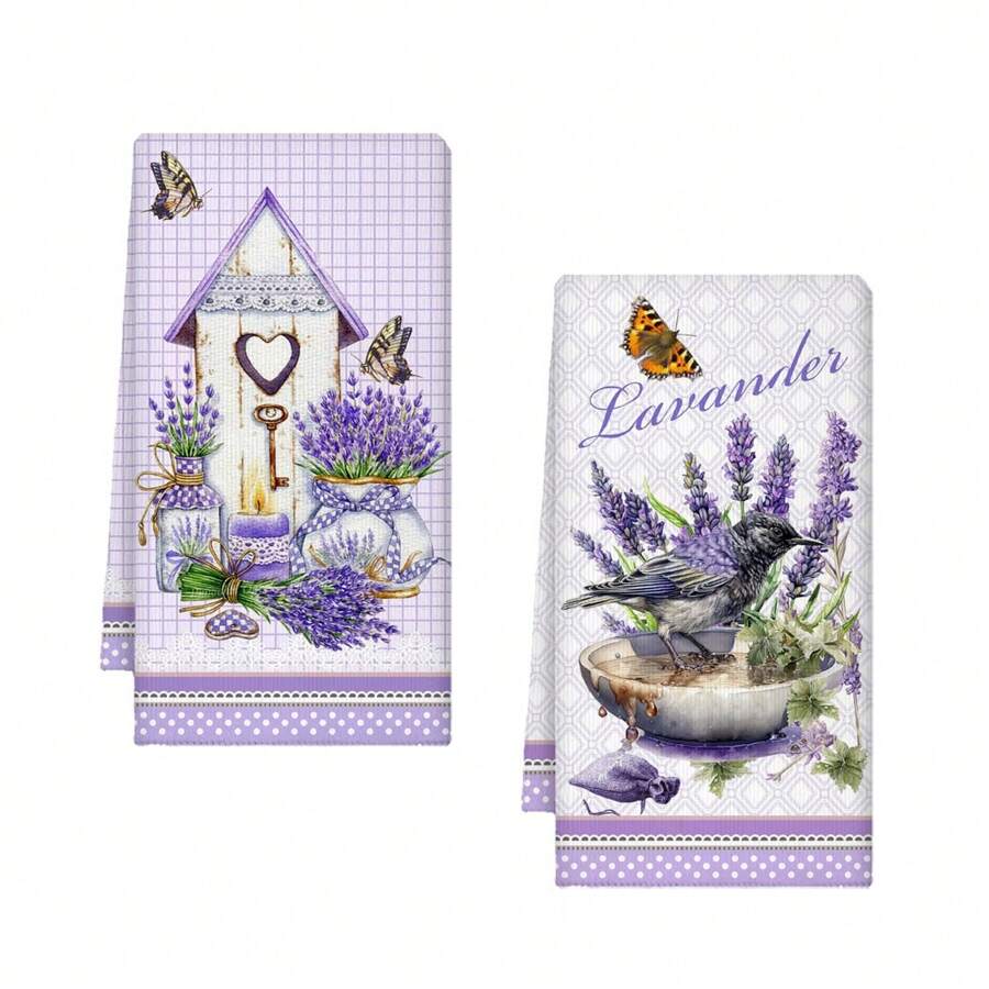 2pcs Lavender Kitchen Towels, 45x70 Cm, With Water Absorbent And Dishwashing Functions, Purple Kitchen Hand Towels For Kitchen Decor Or Bath Decor Of Farmhouse, Great Gifts For Lavender Lovers