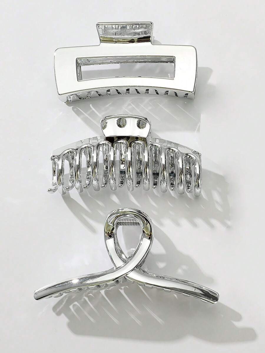 3pcs Silver Faux Metal Plastic Hair Claw Clip Of Large Size, High-End And Luxurious Feeling Hair Accessory Skull Skeleton Hair Clips Hair Jaw Clip Hair Clamps Hair Clutch Hair Catcher Clip