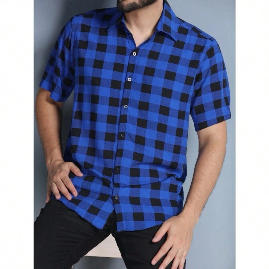 Camisa Xadrez Masculina Manga Curta Slim Fit