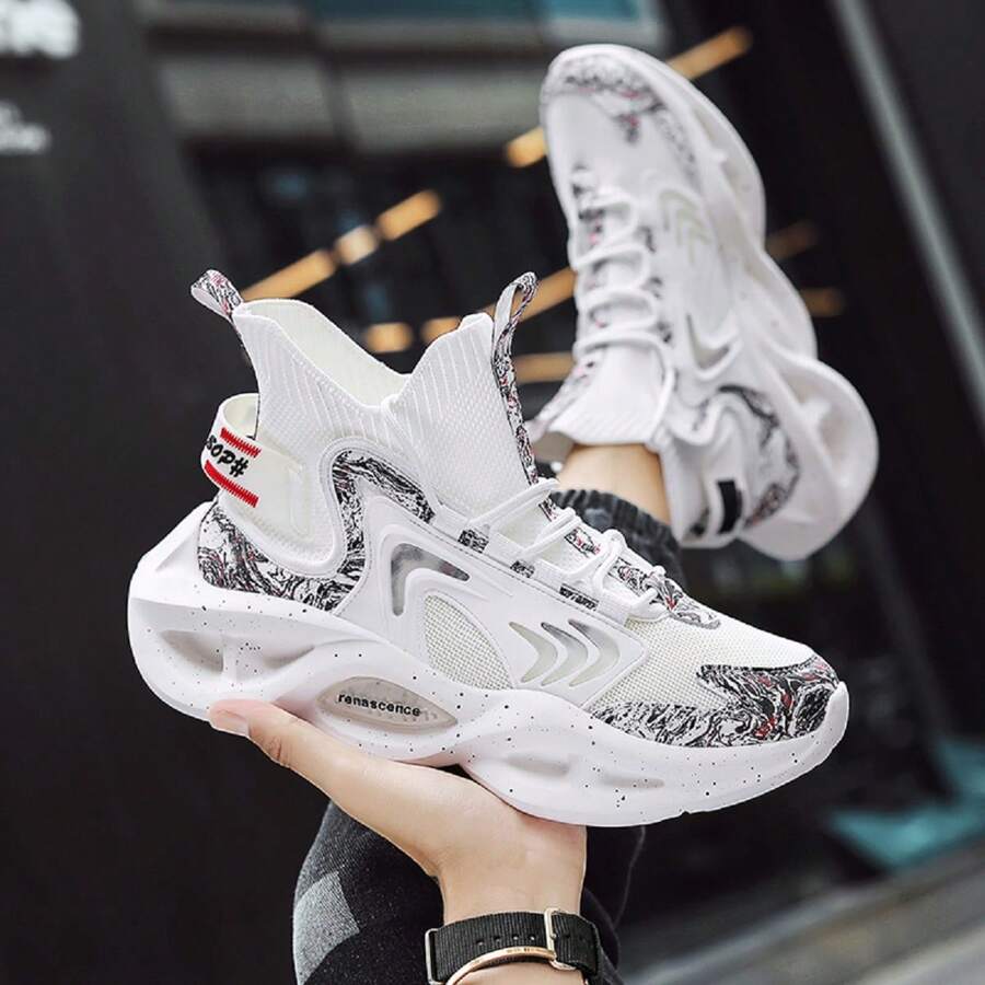 Zapatillas de deporte deportivas de ocio elásticas y ligeras tipo bota con camuflaje blanco nuevo 2024, zapatos de baloncesto, zapatillas de correr con cuchilla