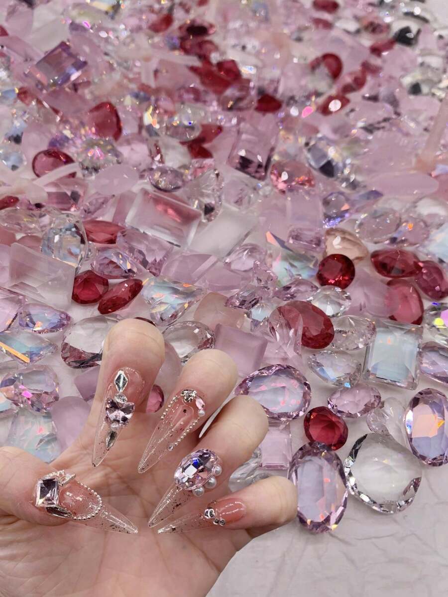 Accessori per unghie, forniture per unghie, charms per unghie stile Y2K, rosa e colorati, decorazione unghie a tema sirena, strass trasparenti, trapano per unghie trasparente per fai da te, 30/50/100 pezzi di punte di unghie con diamanti multicolore in confezione mista