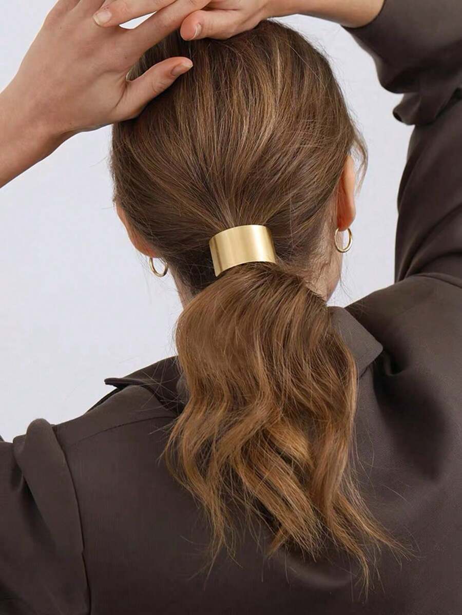 1pc Gold Elegant & Simple Metal Hair Tie With Buckle For Casual Or Formal Styles,Gold Head Piece,Hair Accessories,Ponytail ,Hair Elastics,Hair Rope,Hair Ties Ponytail Holders