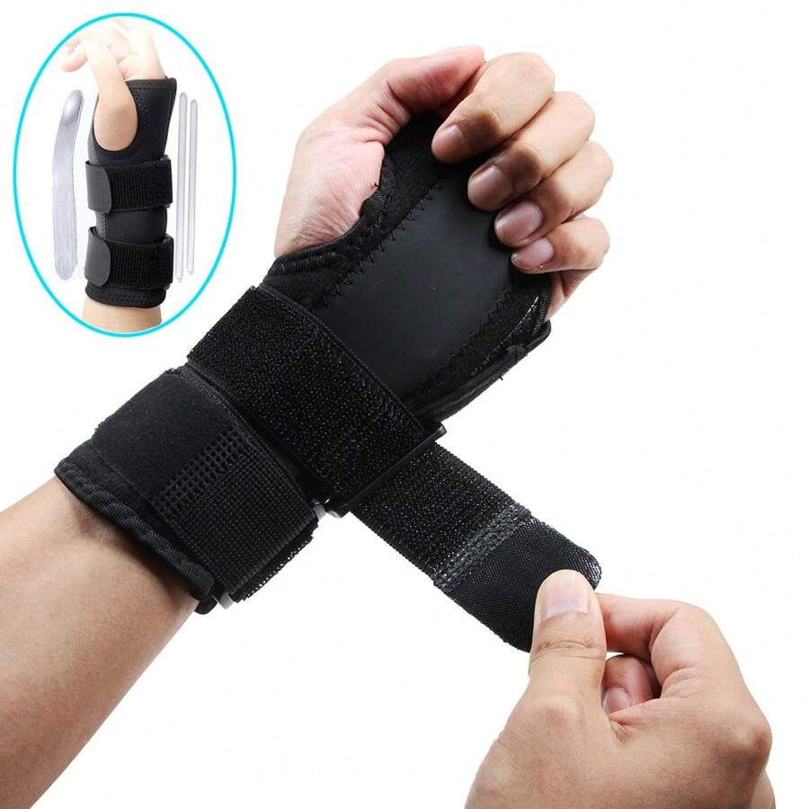 1 Stück Handgelenk-Bandage für Karpaltunnelsyndrom, Handgelenk-Nachtunterstützung mit 2 Riemen und Metallschienen-Stabilisator, einstellbare Handgelenk-Schiene für rechte und linke Hand, Handgelenk-Bandage für Frauen und Männer, Fitness-Zubehör