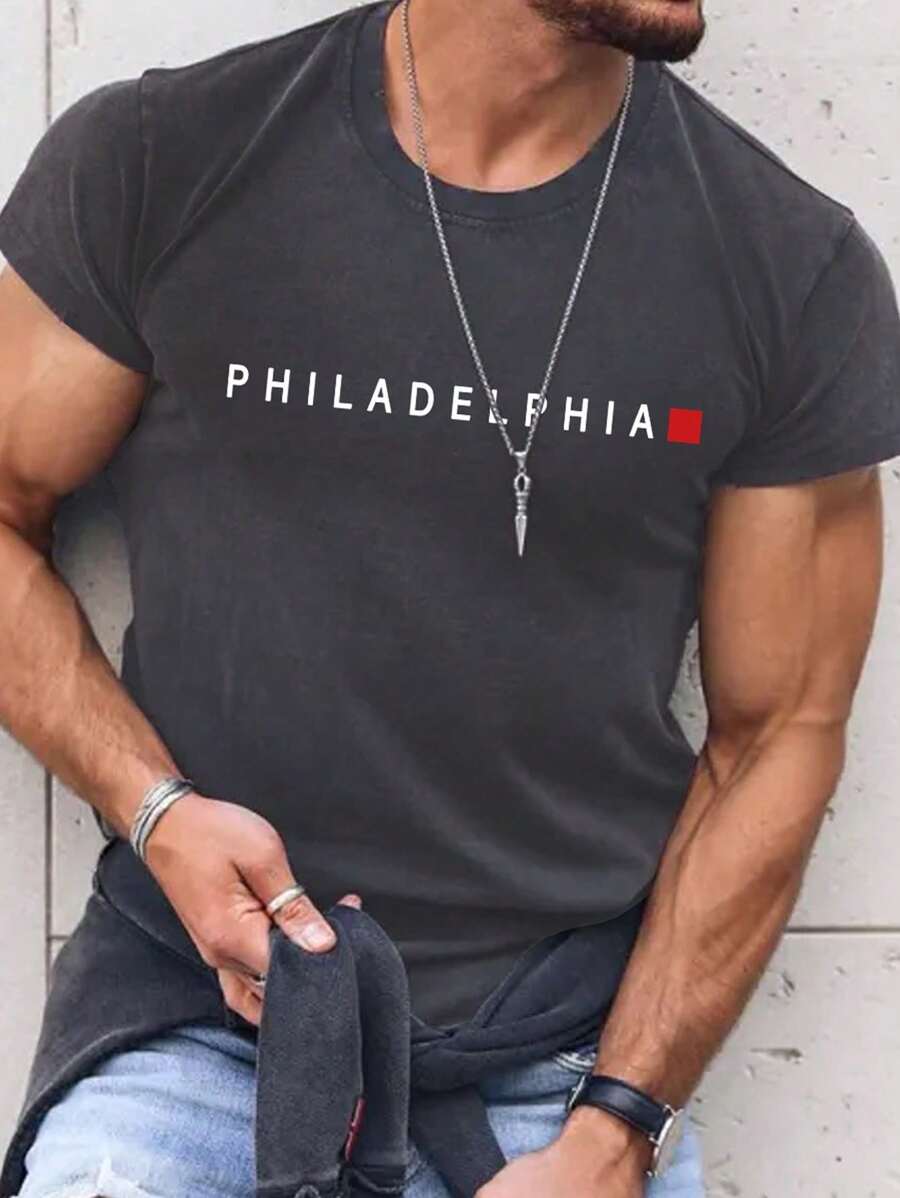 Manfinity Homme homens Camiseta carta gráfica