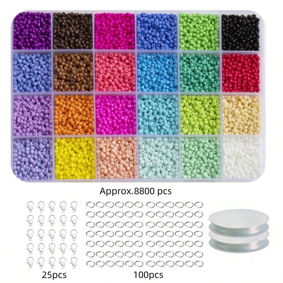 4 stks Willekeurige 24 Kleur 3mm Regenboog Kleur Rocailles 2 rolls Strings 1 Lepel Voor Sieraden Maken Kit Set
