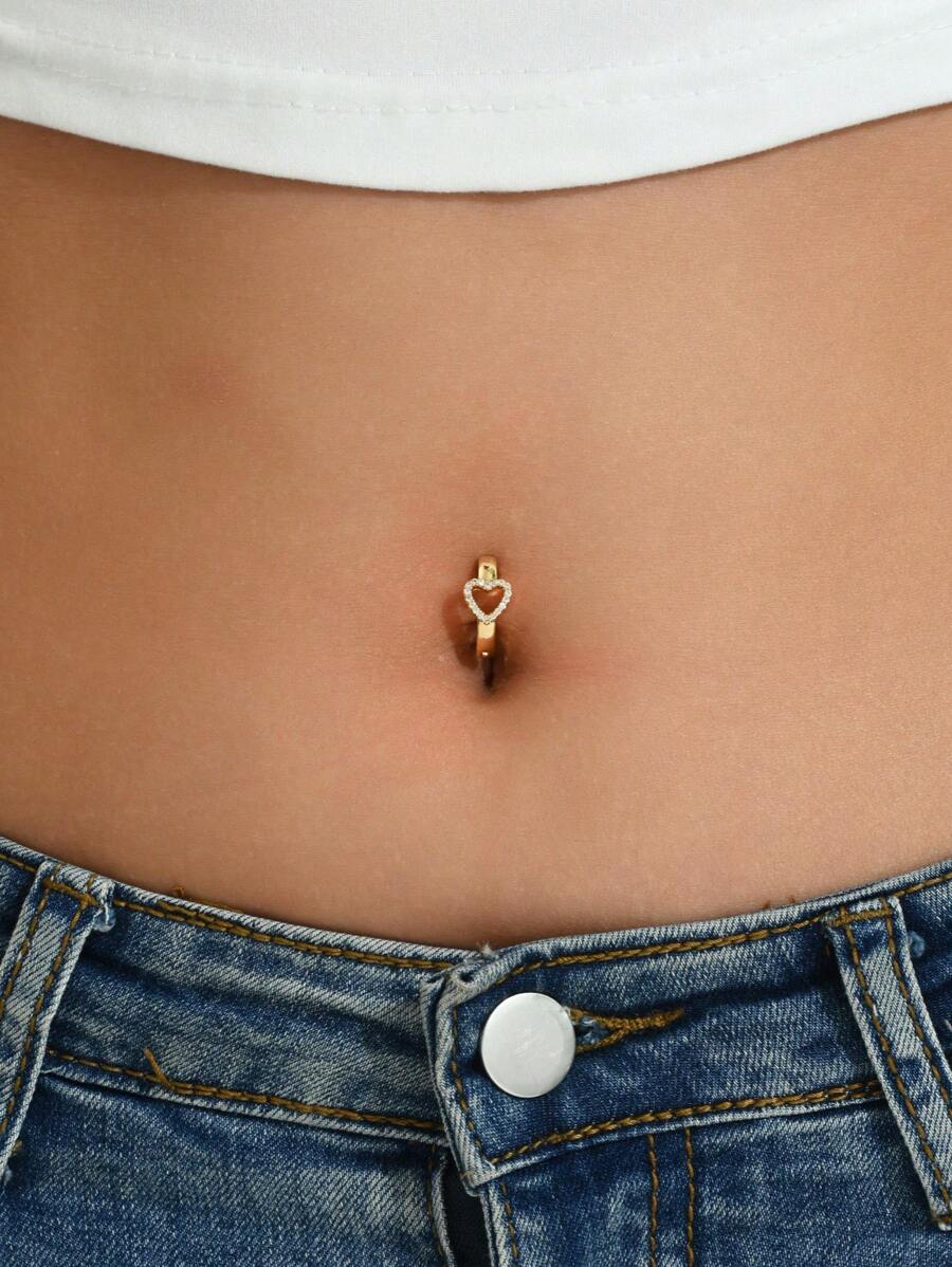 Charmante gouden zirkonia hartvormige piercing navelring voor vrouwen, feest- en muziekfestivalsieradenaccessoire Valentijnsdag