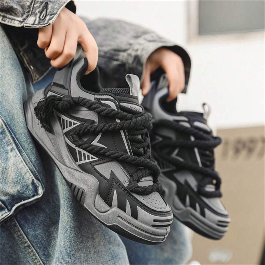 New Men's Shoes Casual Korean Street Style Sports Shoes Retro American Style Skate Shoes Thick-Soled Breathable Comfortable Running Shoes Fashionable All-Match Simple Loafers