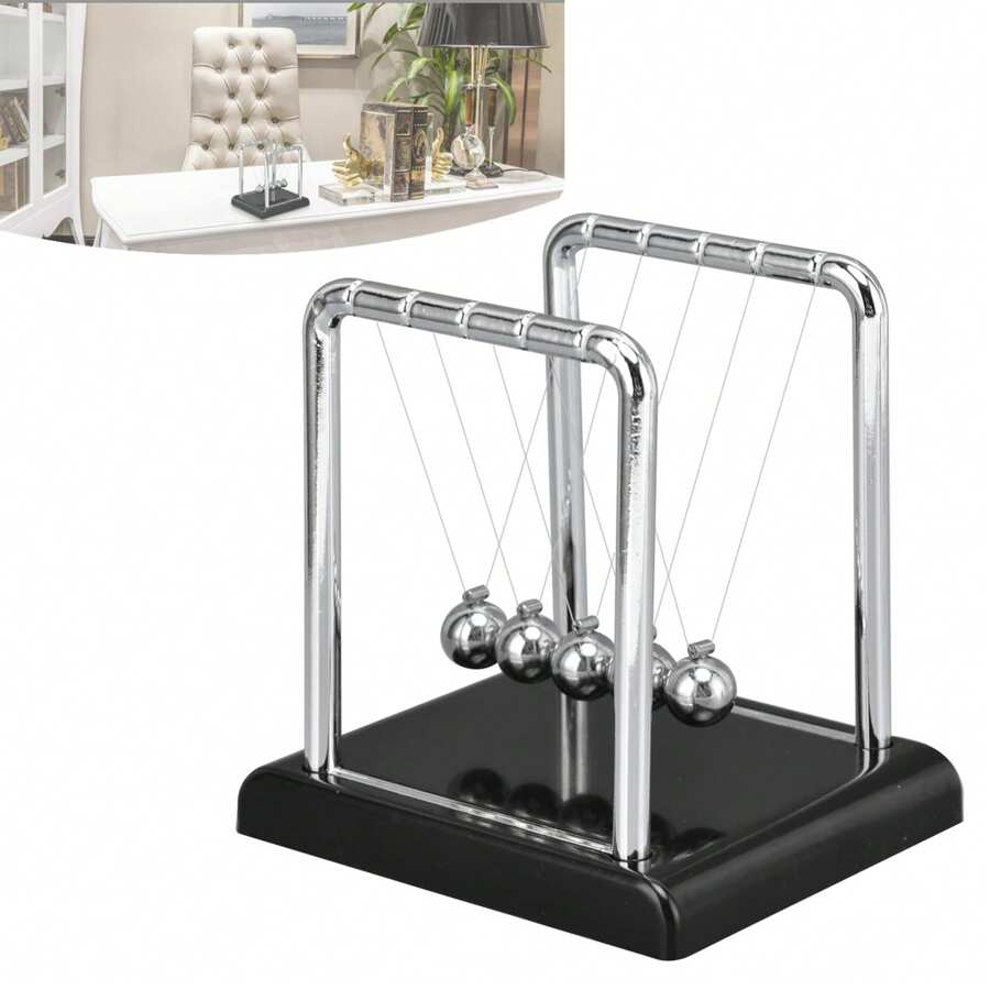 1 pieza/2 piezas Cuna de Newton, péndulo clásico con 5 bolas, objeto decorativo de física para tu escritorio, plata, tres tamaños