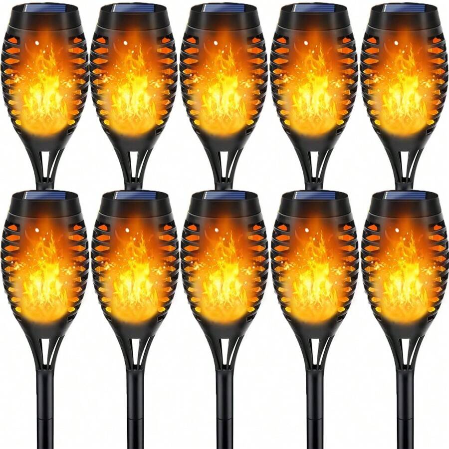 10PCS Solar Light Flashing Flame Flashlight Outdoor Landscape Decorative Lighting Dusk To Dawn Automatic On/Off Safety Flame Light For Garden Access Driveway 10 Pieces