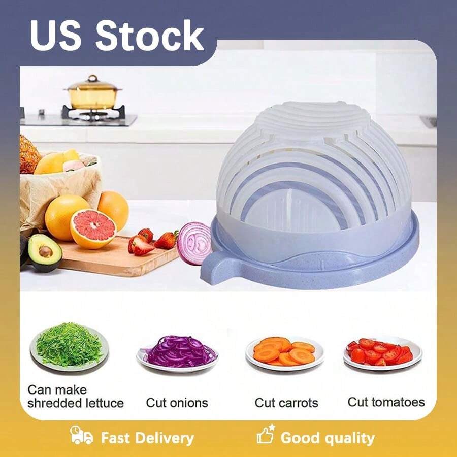 1pc Multifunctional Salad Cutter Vegetable Fruit Carrot Slicer Divider Cutting Tool With Non-Slip Handheld Bowl