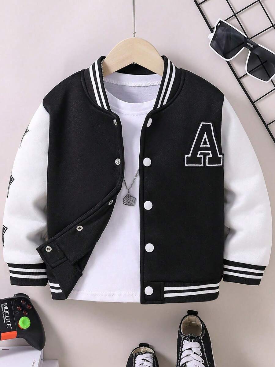 Tween Boys' Letter Embroidered Patchwork Campus Jacket