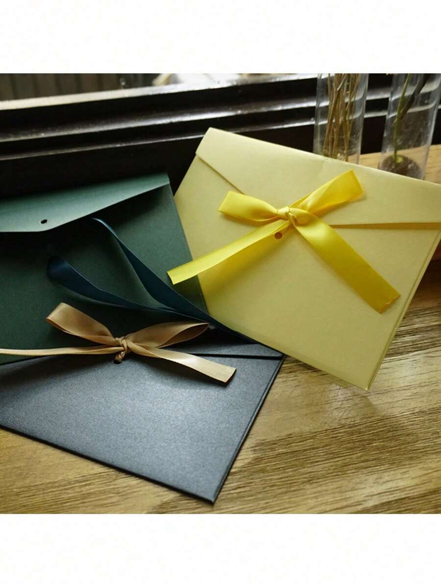 10 peças Envelope de Papel Especial Criativo e Colorido com Laço Grosso Grande e Brilho de Pérola
