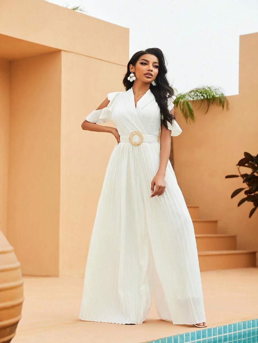 Solid Pleated Jumpsuit