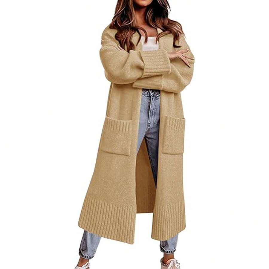 Women's Oversized Long Cardigan Sweaters Casual Open Front Long Sleeve Knit Coat With Pockets