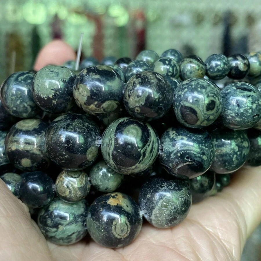1 hebra de cuentas redondas sueltas de Rhyolite Jasper natural para la fabricación de joyas. Accesorios de pulseras DIY de 4-12 MM y 15" al por mayor.