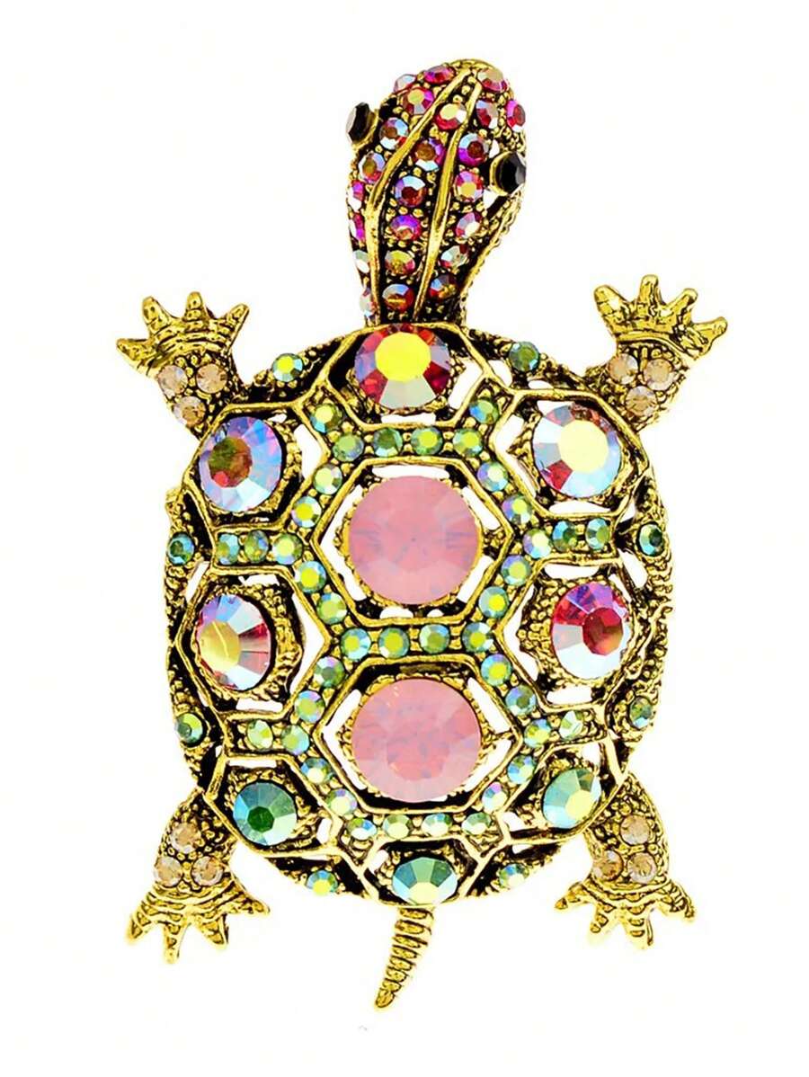 1 pieza Broche de mujer con forma de tortuga de strass, accesorio de moda elegante para chaqueta
