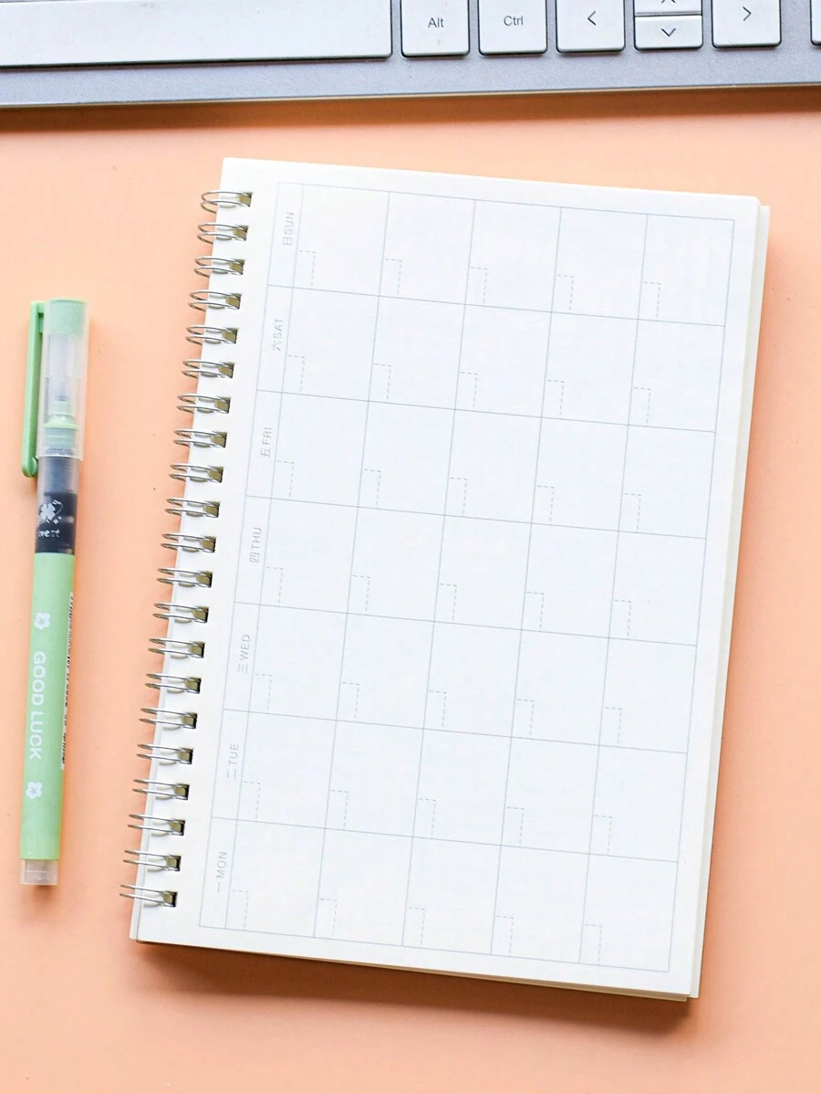 1pc 60-Sheet Daily Planner Notebook, Simple Style Learning Check-In Schedule, Time Record, Coil-Bound Notebook