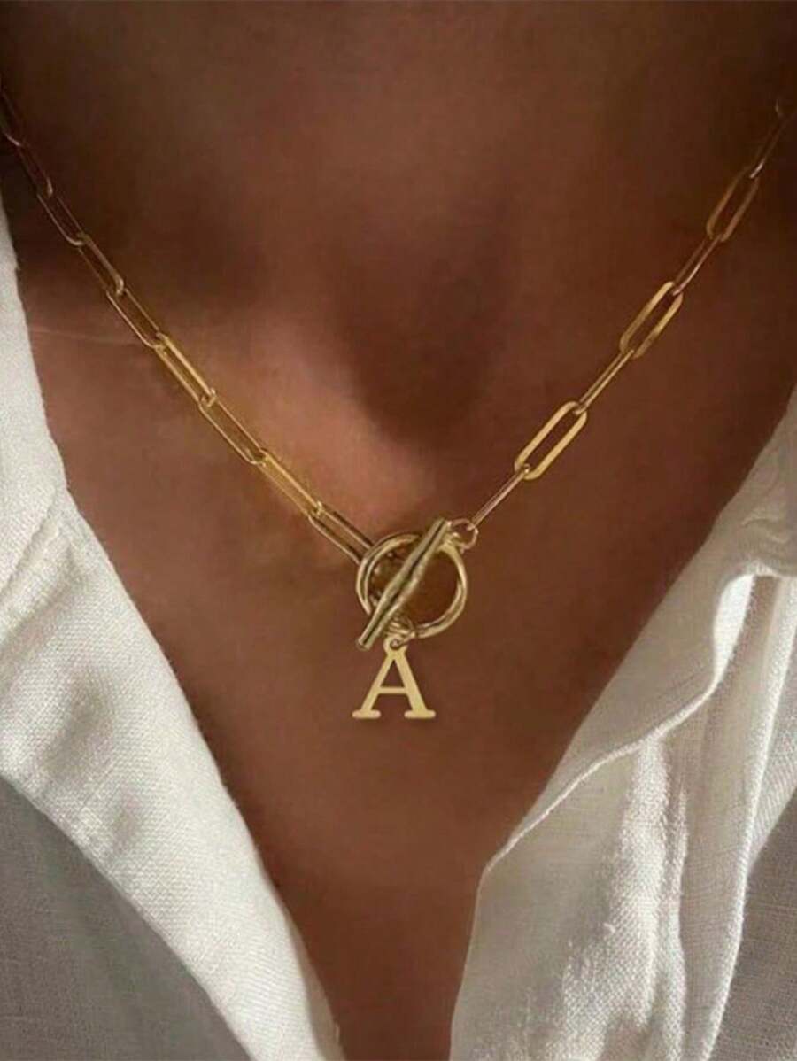 Letter Initial Necklace For Women Capital Cz A-Z Alphabet Gold Color Necklace Thick OT Buckle Choker Hip-Hop Jewelry